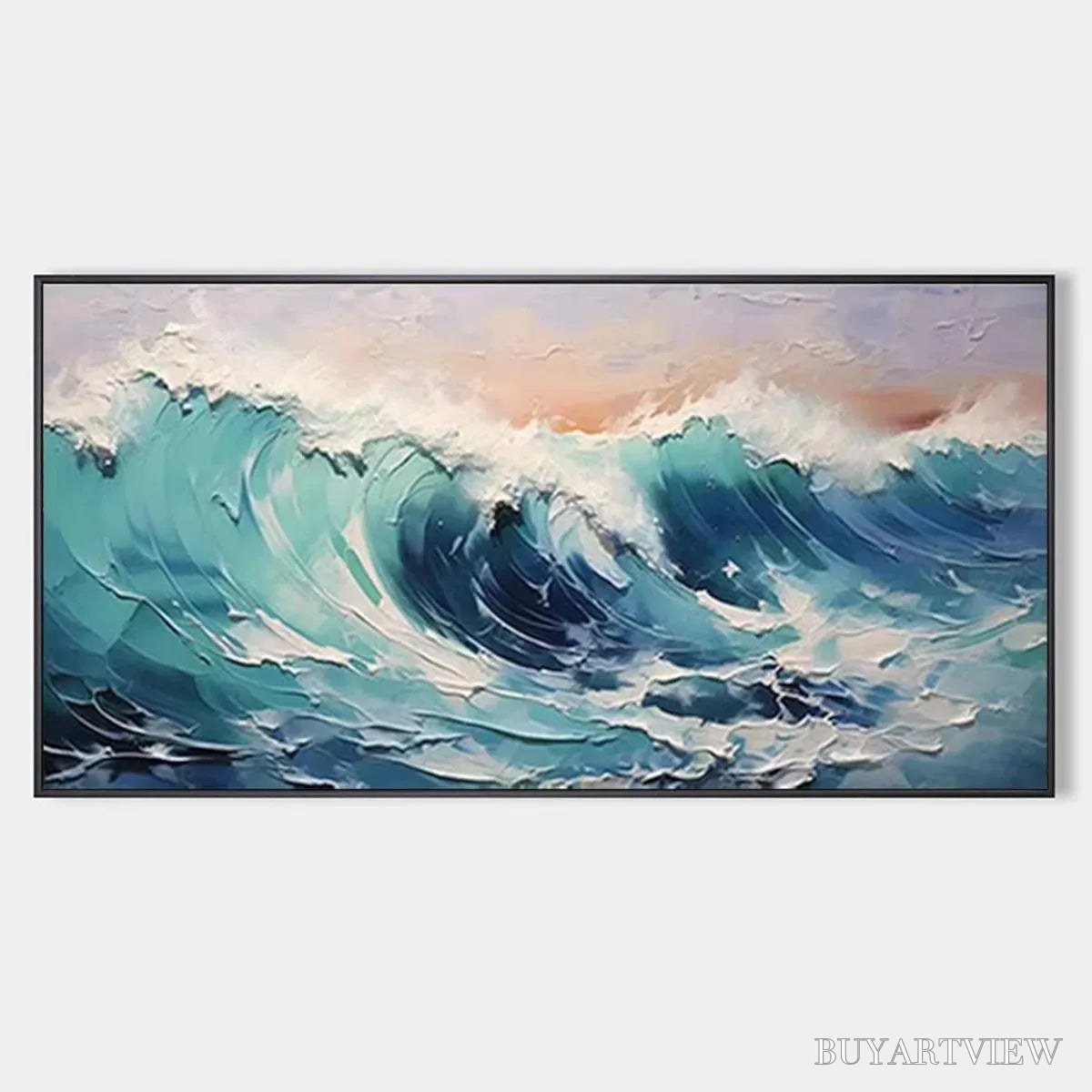 BUYARTVIEW Cresting Wave – Textured Ocean Painting, Turquoise Wave , Panoramic Canvas, Seascape Decor - image 1