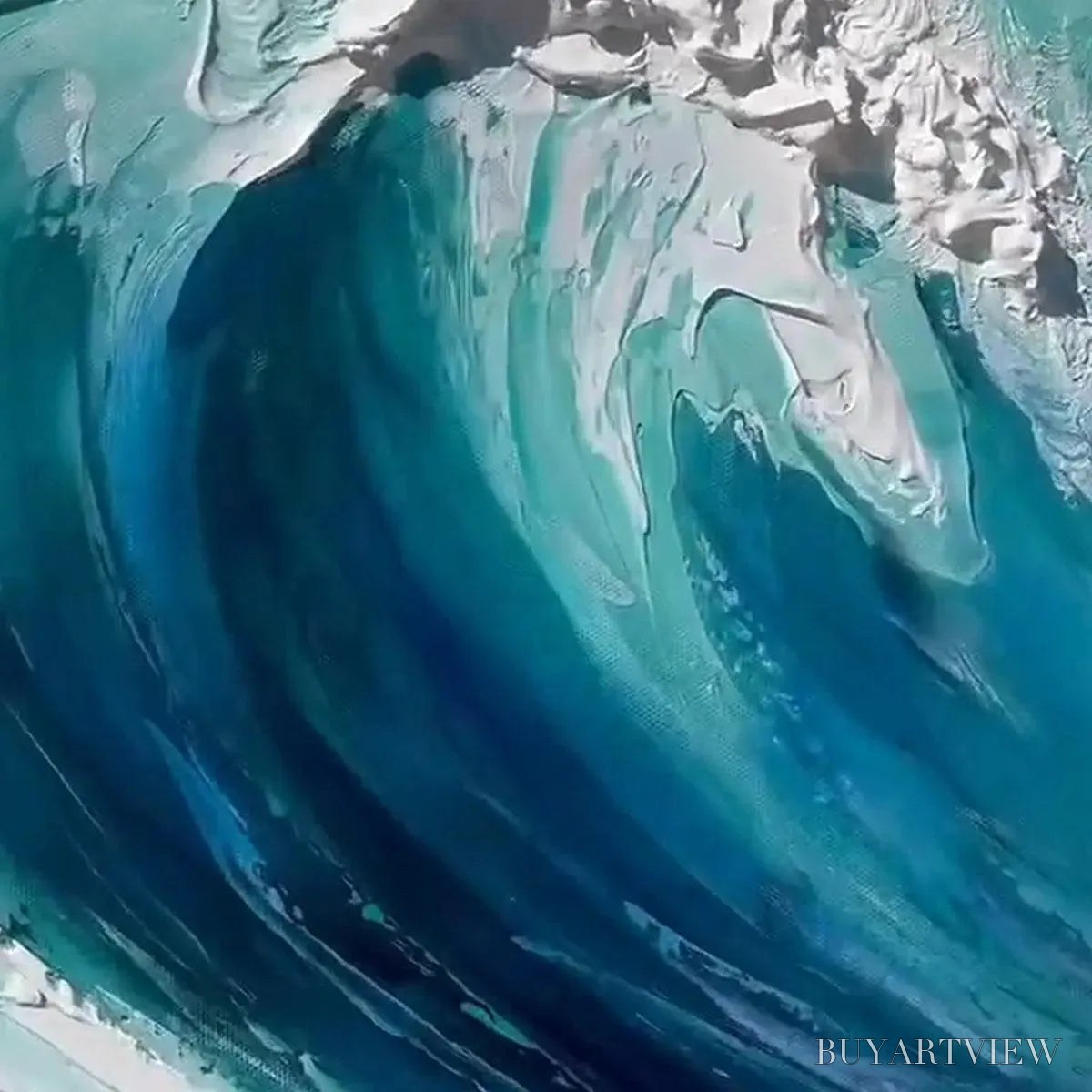 BUYARTVIEW Cresting Wave – Textured Ocean Painting, Turquoise Wave , Panoramic Canvas, Seascape Decor - image 3