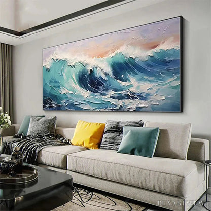 BUYARTVIEW Cresting Wave – Textured Ocean Painting, Turquoise Wave , Panoramic Canvas, Seascape Decor - image 5