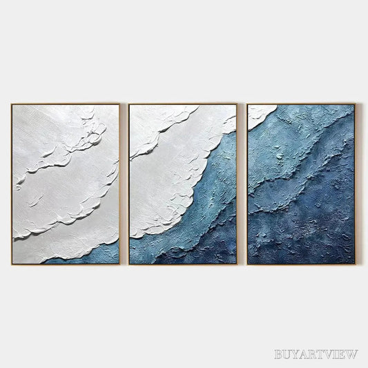 BUYARTVIEW Textured Oceanscape Triptych – Textured Abstract Painting Set of 3 - image 1