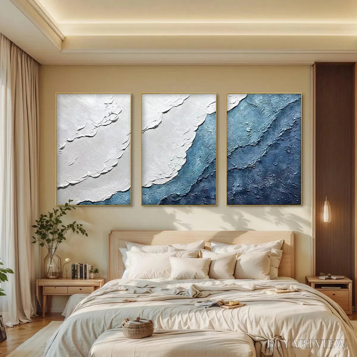 BUYARTVIEW Textured Oceanscape Triptych – Textured Abstract Painting Set of 3 - image 4