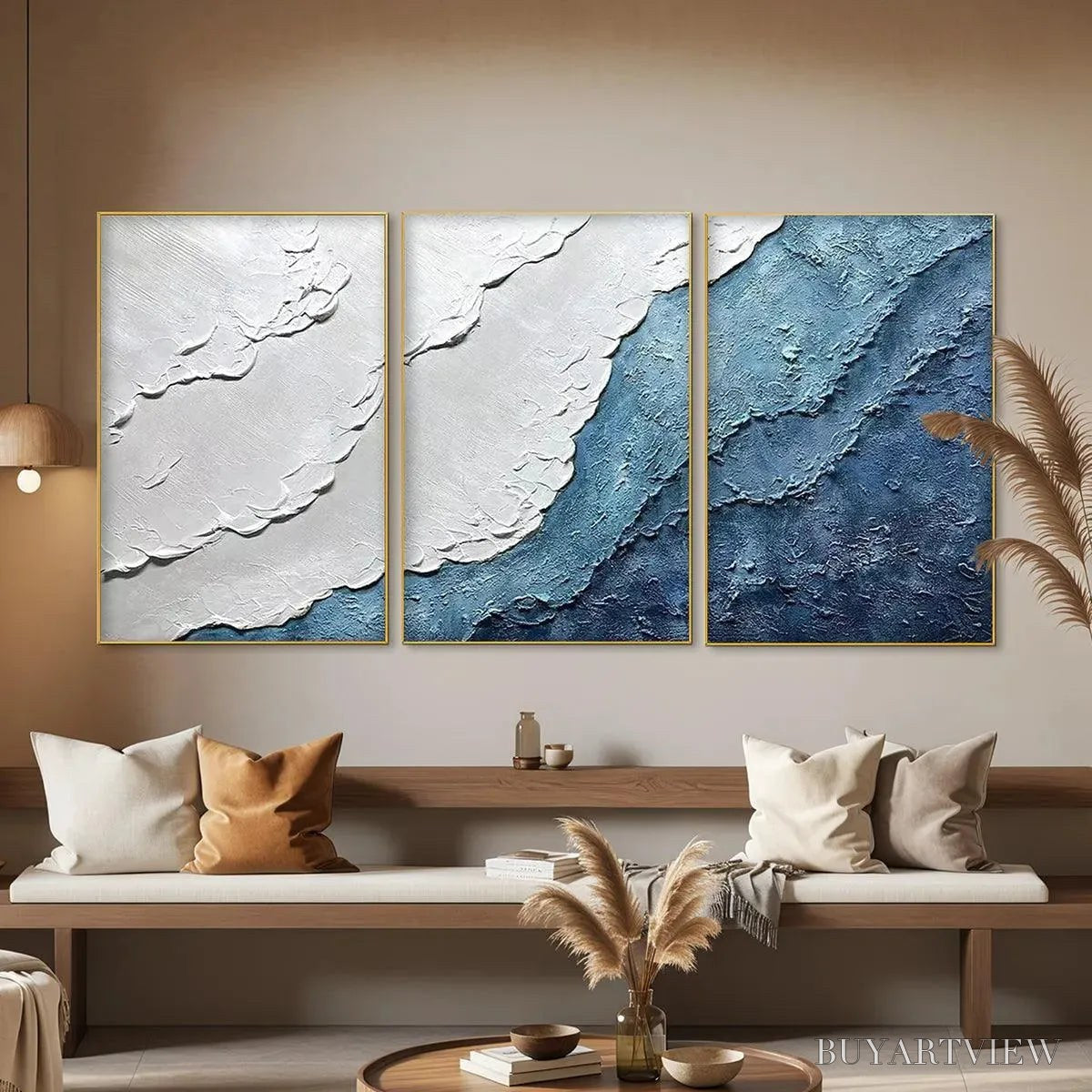 BUYARTVIEW Textured Oceanscape Triptych – Textured Abstract Painting Set of 3 - image 5