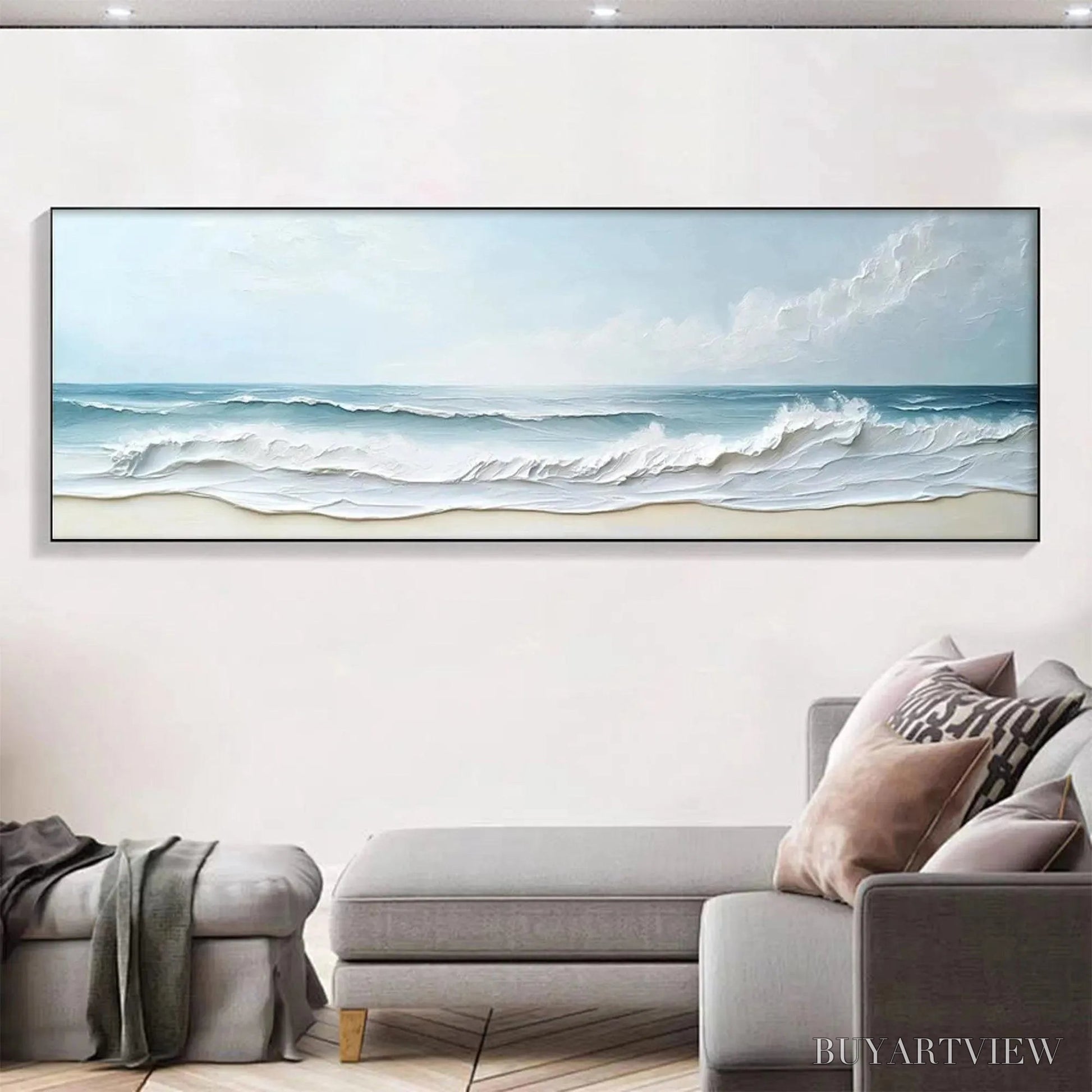 BUYARTVIEW Ocean Waves Panoramic – Panoramic Ocean Painting, Beach - image 4