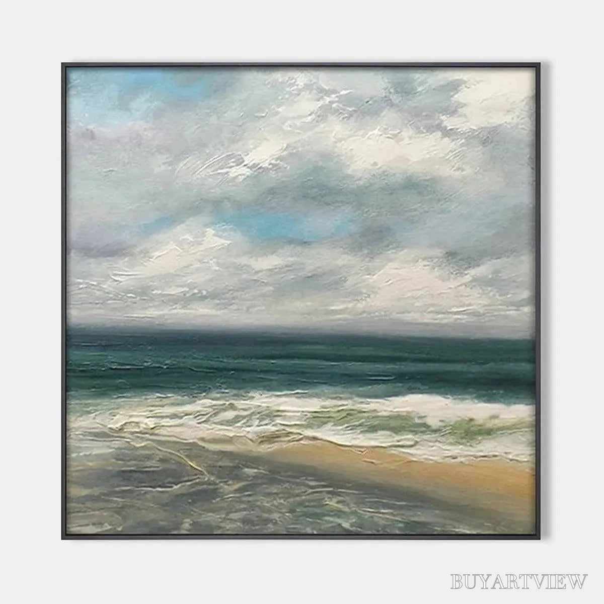 BUYARTVIEW Cloudy Coastal Scene – Square Coastal Landscape Painting, Square - image 1