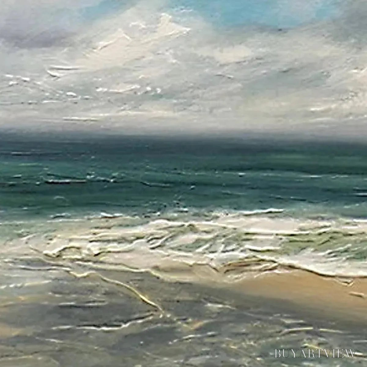 BUYARTVIEW Cloudy Coastal Scene – Square Coastal Landscape Painting, Square - image 3