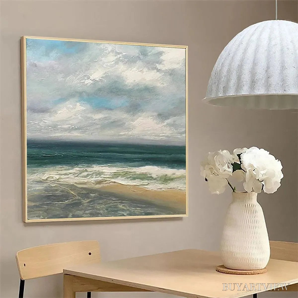 BUYARTVIEW Cloudy Coastal Scene – Square Coastal Landscape Painting, Square - image 4