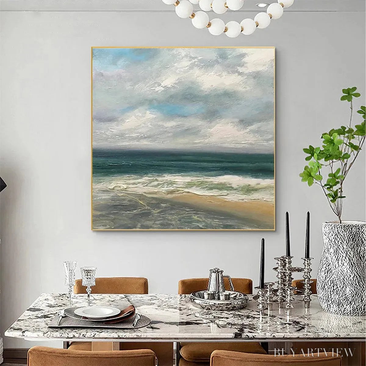 BUYARTVIEW Cloudy Coastal Scene – Square Coastal Landscape Painting, Square - image 5