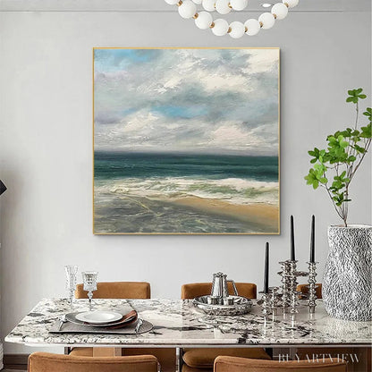 BUYARTVIEW Cloudy Coastal Scene – Square Coastal Landscape Painting, Square - image 5