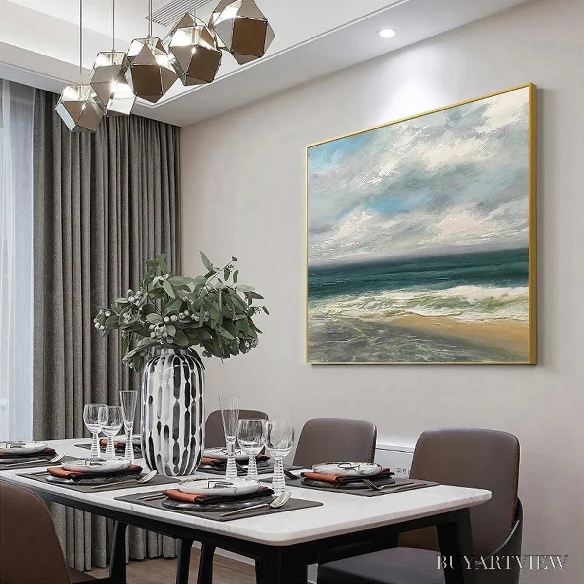 BUYARTVIEW Cloudy Coastal Scene – Square Coastal Landscape Painting, Square - image 6