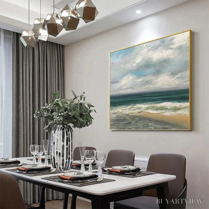 BUYARTVIEW Cloudy Coastal Scene – Square Coastal Landscape Painting, Square - image 6