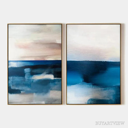 BUYARTVIEW Abstract Ocean Diptych – Abstract Seascape Painting Set of 2, Vertical - image 1