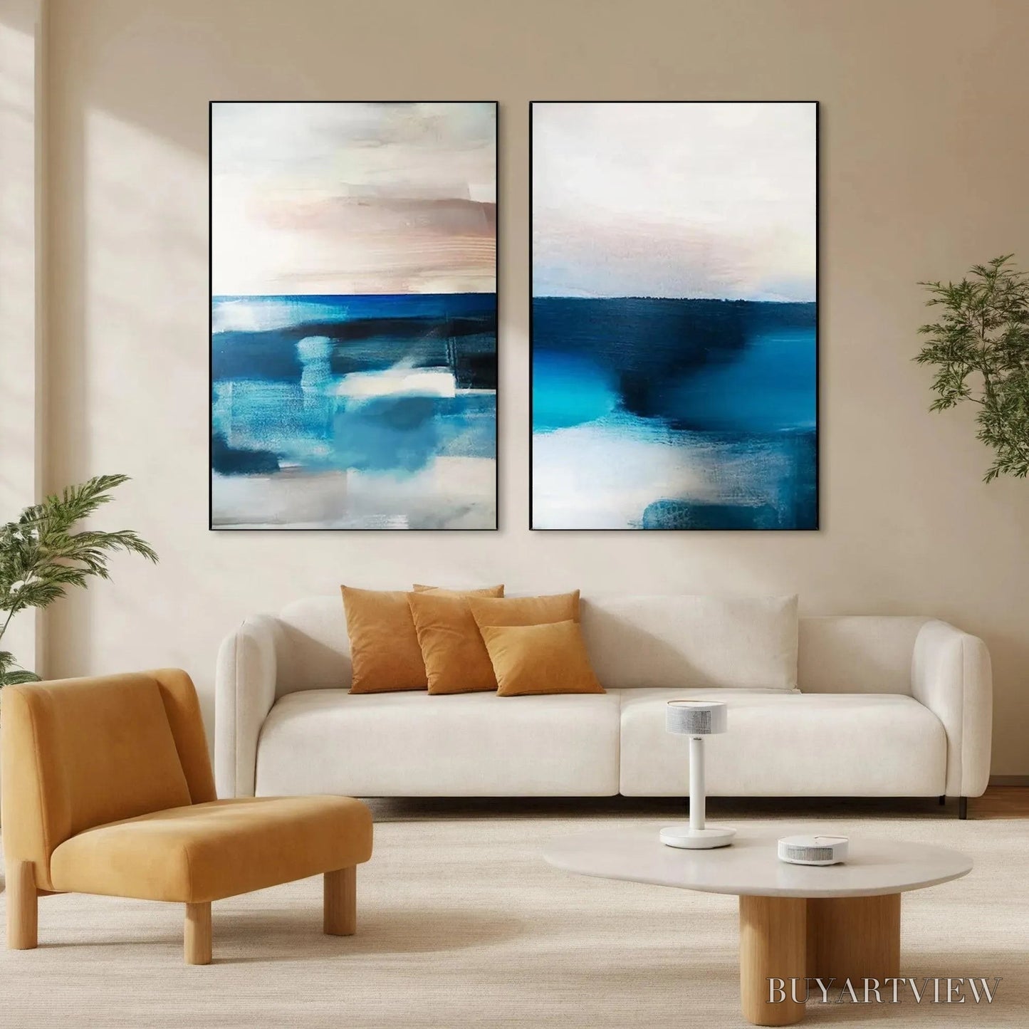 BUYARTVIEW Abstract Ocean Diptych – Abstract Seascape Painting Set of 2, Vertical - image 2