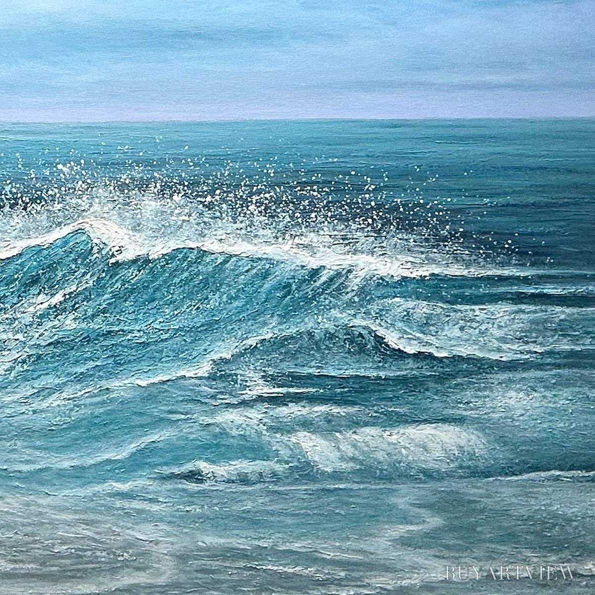 BUYARTVIEW Azure Crests – Dynamic Seascape Painting, Panoramic - image 3