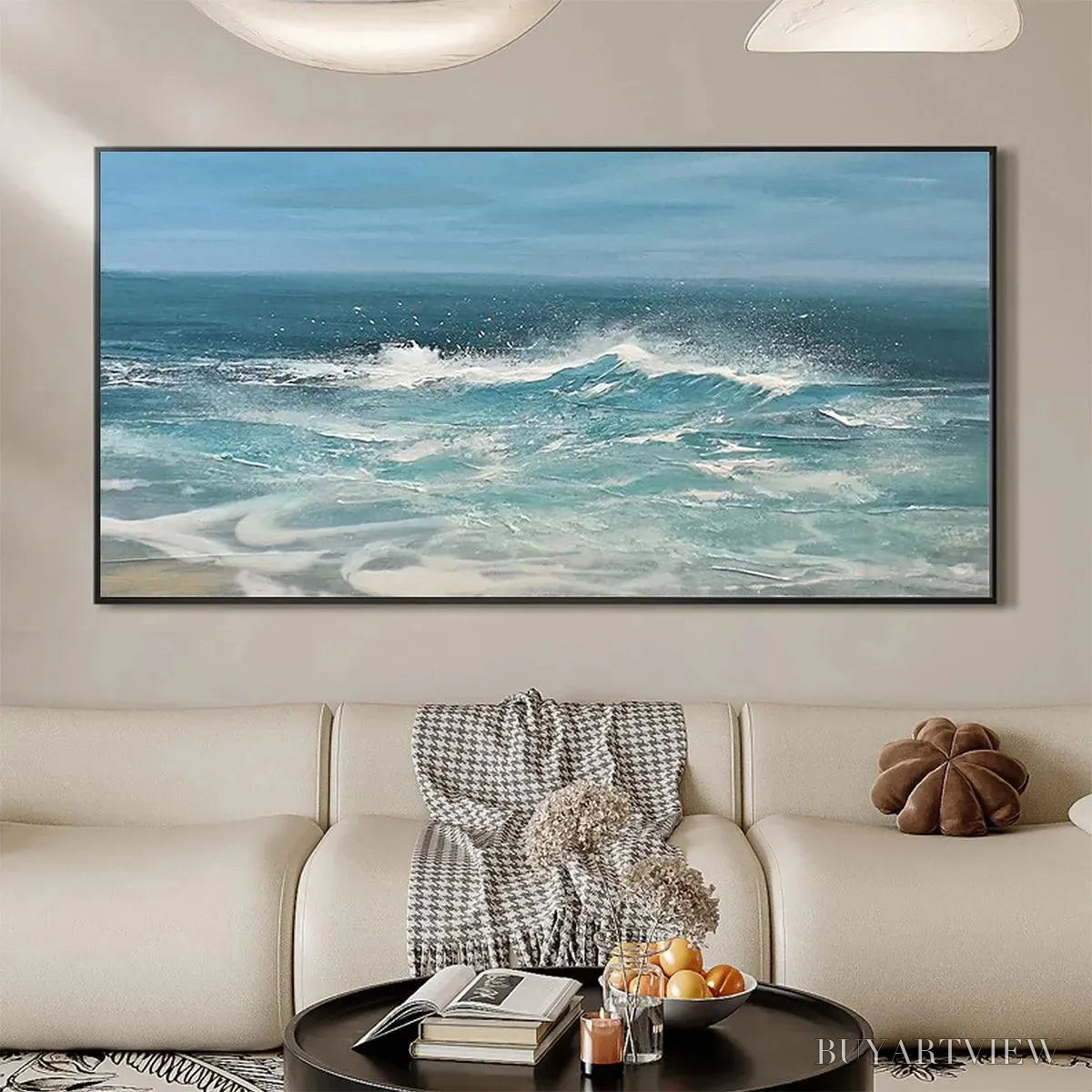 BUYARTVIEW Azure Crests – Dynamic Seascape Painting, Panoramic - image 4