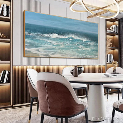 BUYARTVIEW Azure Crests – Dynamic Seascape Painting, Panoramic - image 5