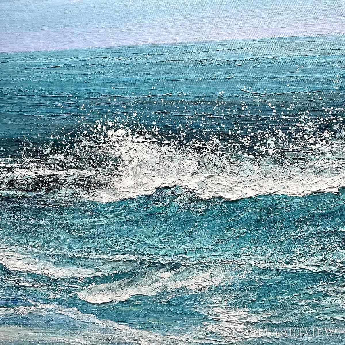 BUYARTVIEW Azure Crests – Dynamic Seascape Painting, Panoramic - image 6
