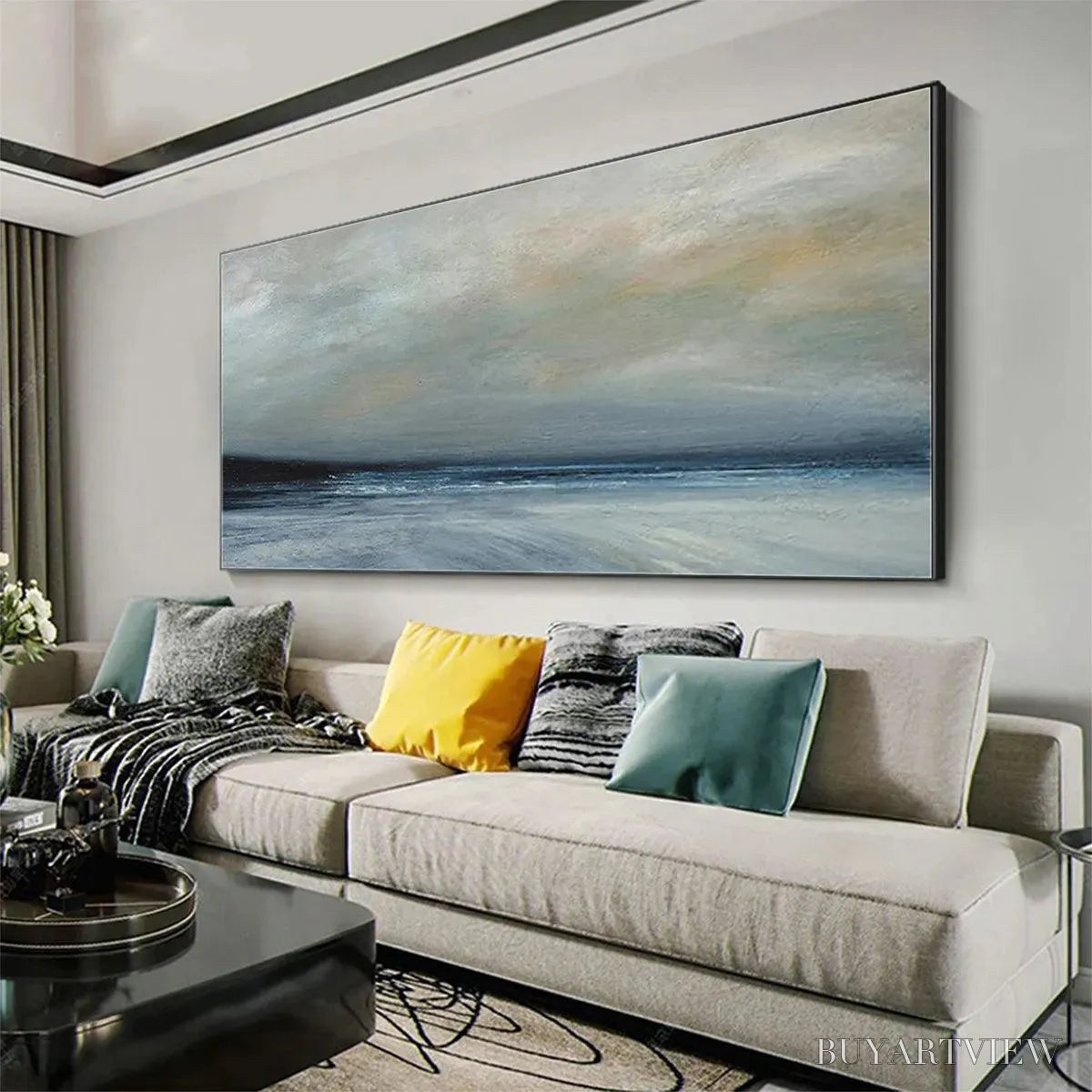 BUYARTVIEW Twilight Coast – Panoramic Coastal Landscape Painting, Horizontal - image 4