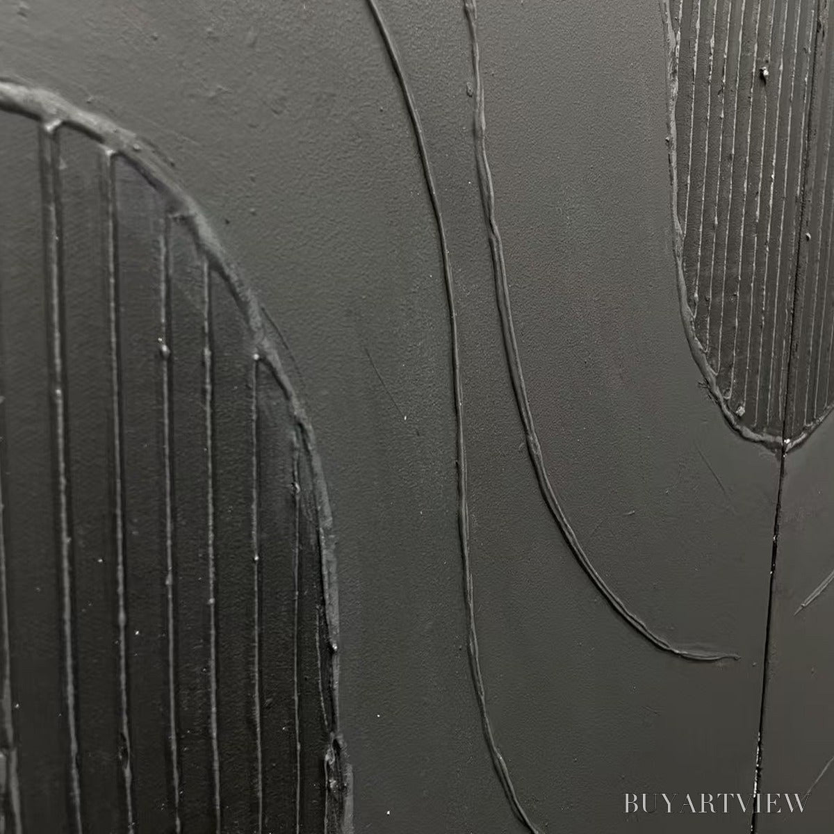 BUYARTVIEW Black Textured Waves Diptych – Textured Abstract Painting Set of 2, Vertical - image 3