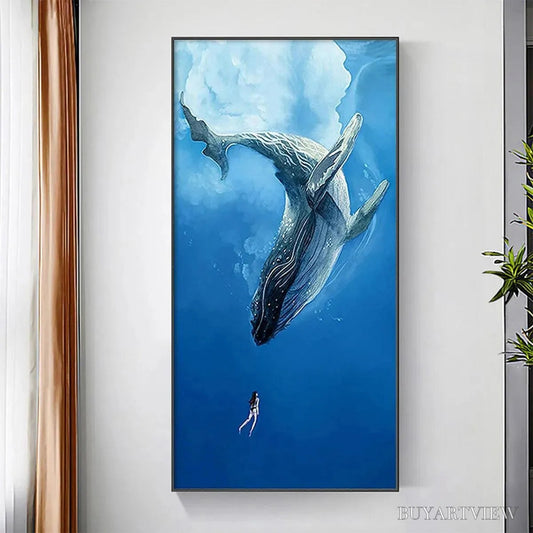 BUYARTVIEW Whale Encounter – Majestic Whale and Diver Painting, Vertical - image 2