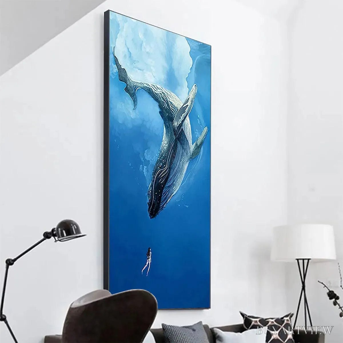 BUYARTVIEW Whale Encounter – Majestic Whale and Diver Painting, Vertical - image 3