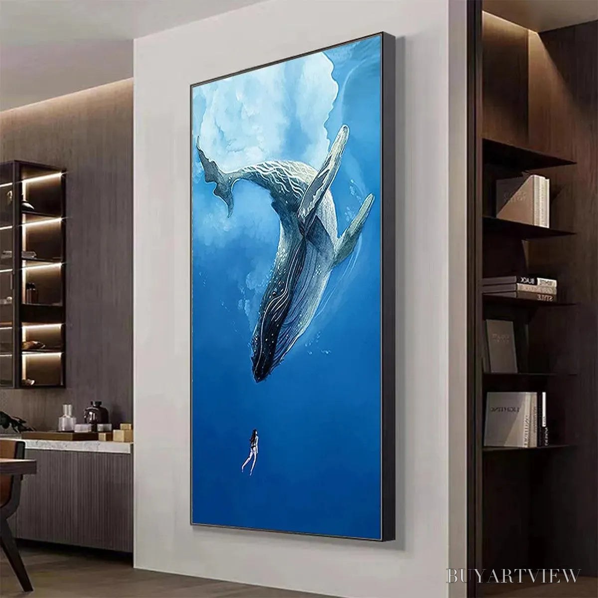 BUYARTVIEW Whale Encounter – Majestic Whale and Diver Painting, Vertical - image 5
