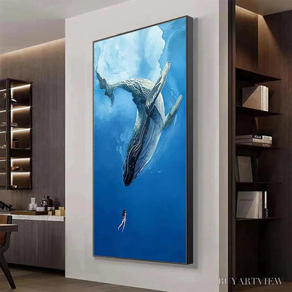 BUYARTVIEW Whale Encounter – Majestic Whale and Diver Painting, Vertical - image 5