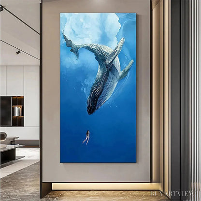 BUYARTVIEW Whale Encounter – Majestic Whale and Diver Painting, Vertical - image 6