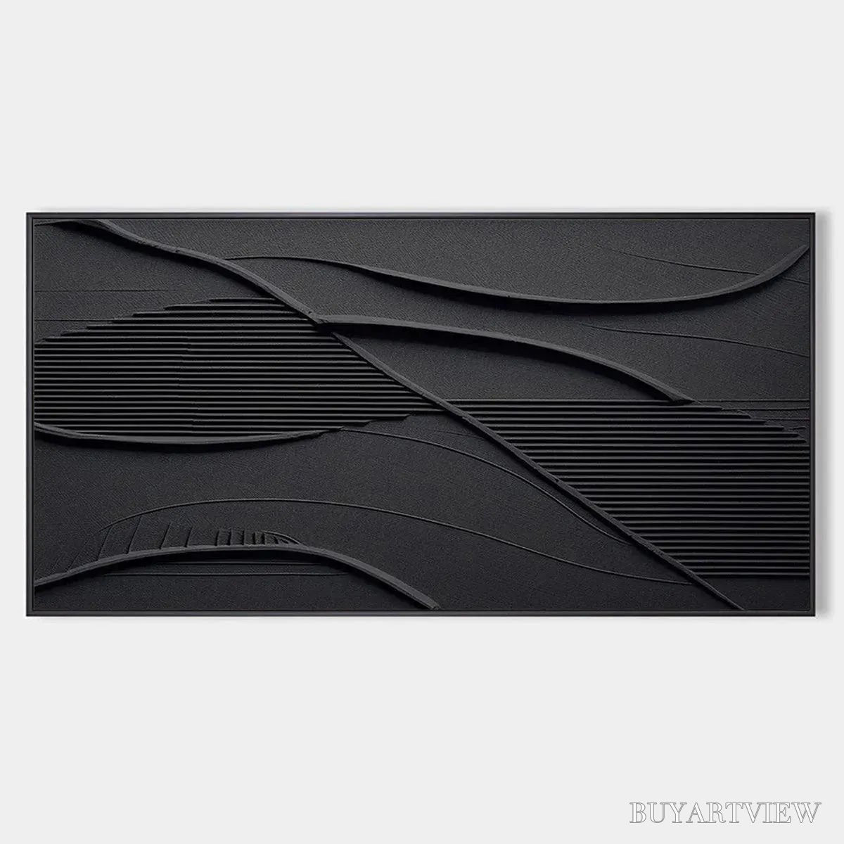 BUYARTVIEW Black Textured Waves – Minimalist Textured Painting - image 1