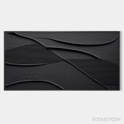 BUYARTVIEW Black Textured Waves – Minimalist Textured Painting - image 1