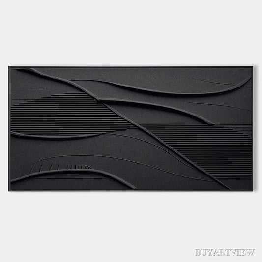 BUYARTVIEW Black Textured Waves – Minimalist Textured Painting - image 1