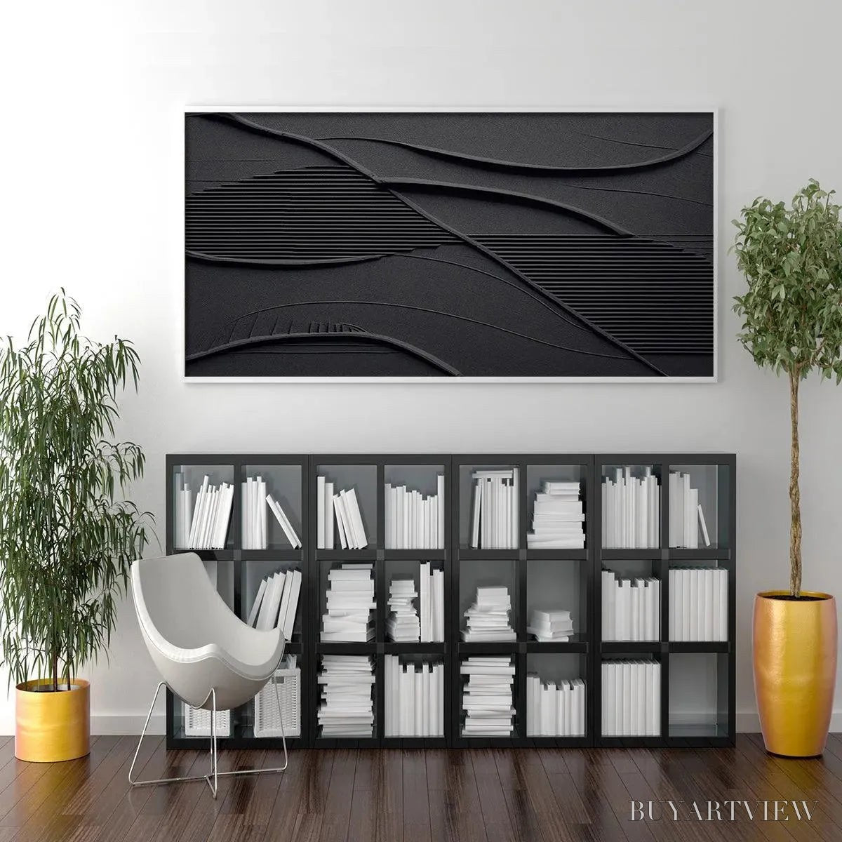 BUYARTVIEW Black Textured Waves – Minimalist Textured Painting - image 5