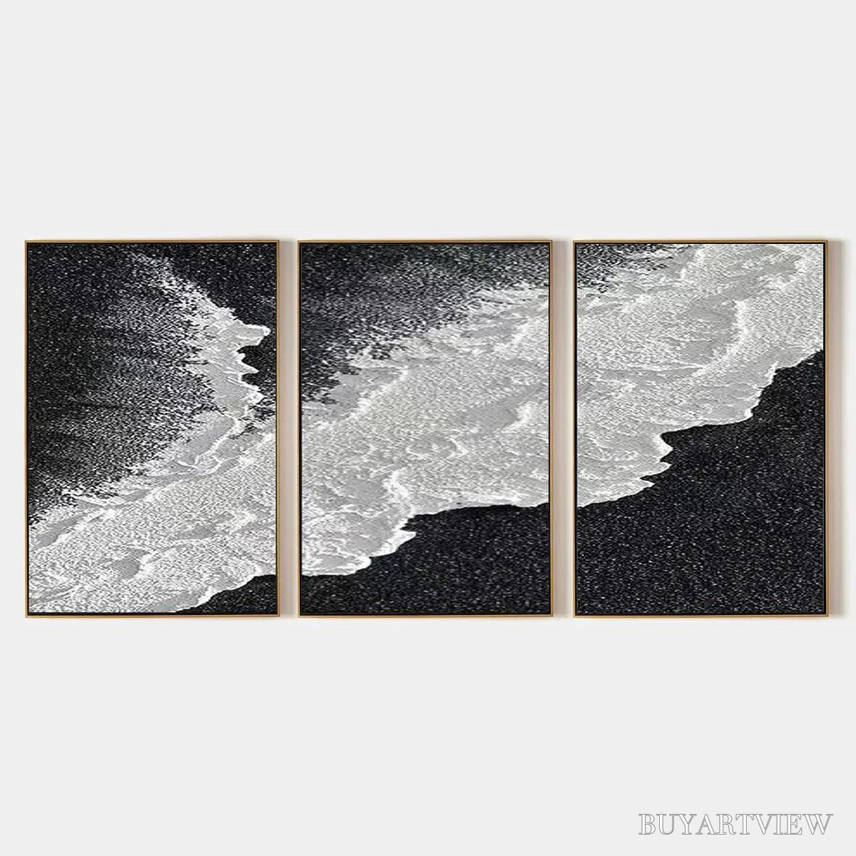 BUYARTVIEW Black & White Ocean Triptych – Abstract Ocean Painting Set of 3, Vertical - image 1