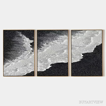 BUYARTVIEW Black & White Ocean Triptych – Abstract Ocean Painting Set of 3, Vertical - image 1