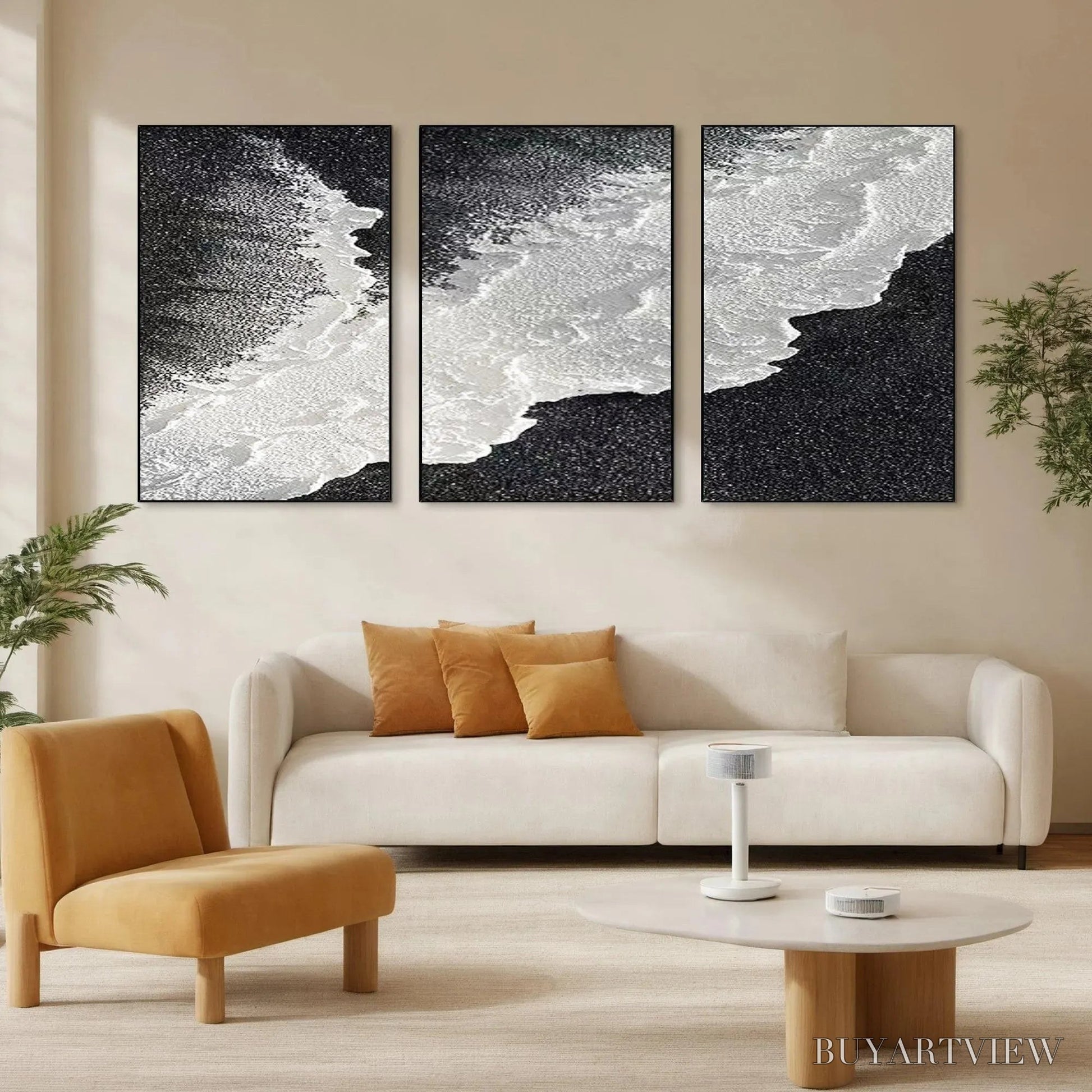 BUYARTVIEW Black & White Ocean Triptych – Abstract Ocean Painting Set of 3, Vertical - image 2