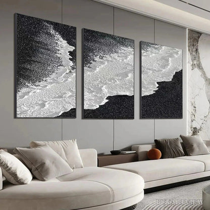 BUYARTVIEW Black & White Ocean Triptych – Abstract Ocean Painting Set of 3, Vertical - image 3