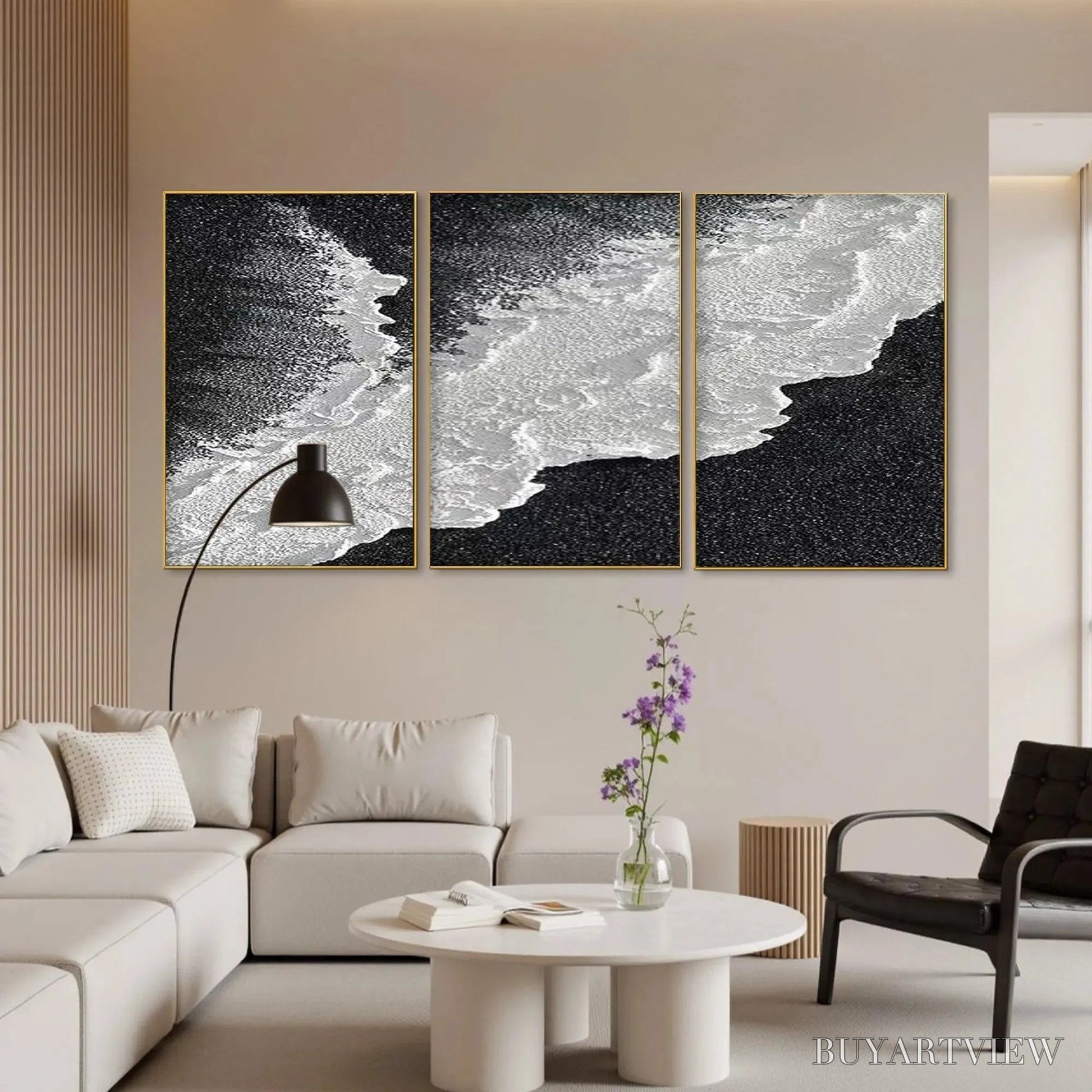 BUYARTVIEW Black & White Ocean Triptych – Abstract Ocean Painting Set of 3, Vertical - image 6