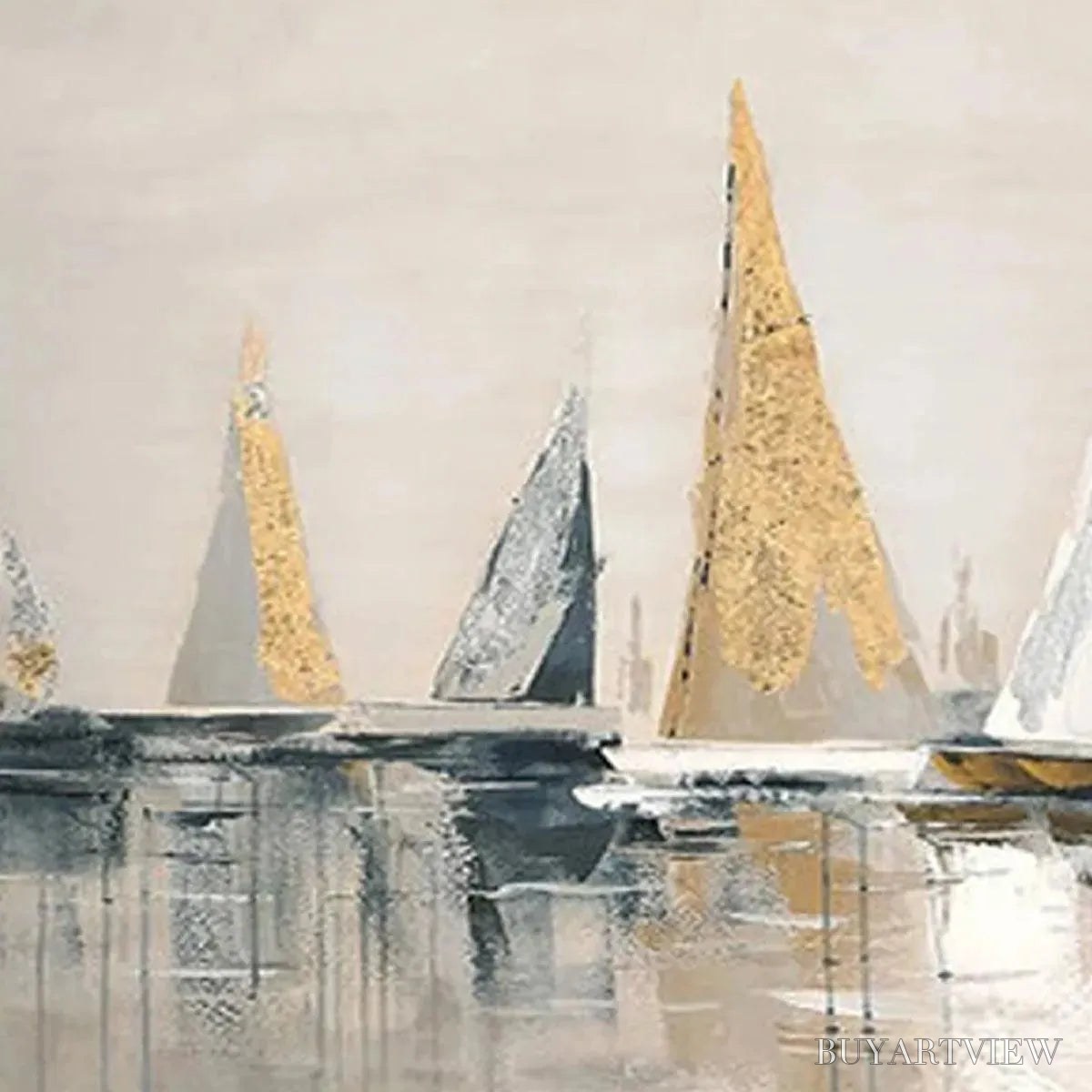 BUYARTVIEW Golden Sailboats – Textured Seascape Painting, Horizontal - image 6