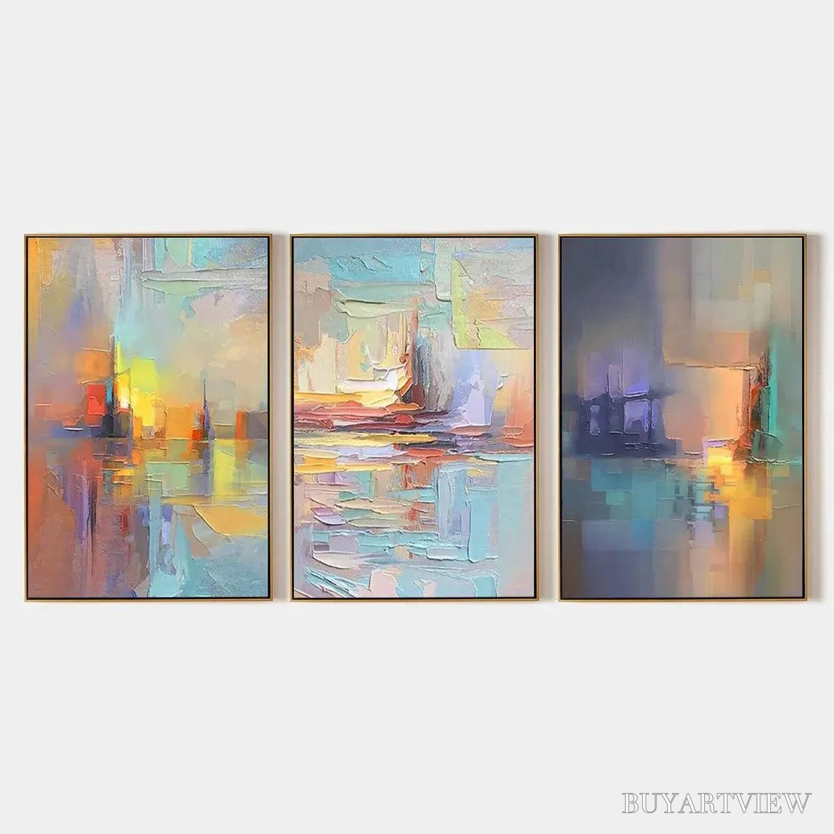 BUYARTVIEW Abstract Seascape Triptych – Impasto Seascape Painting Set of 3 - image 1