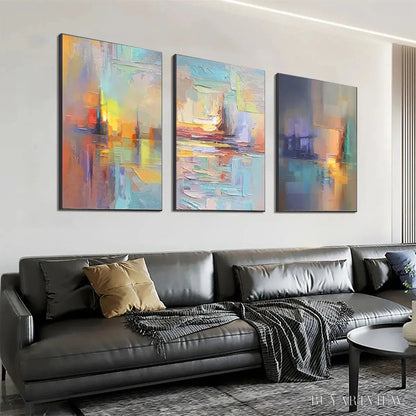 BUYARTVIEW Abstract Seascape Triptych – Impasto Seascape Painting Set of 3 - image 3