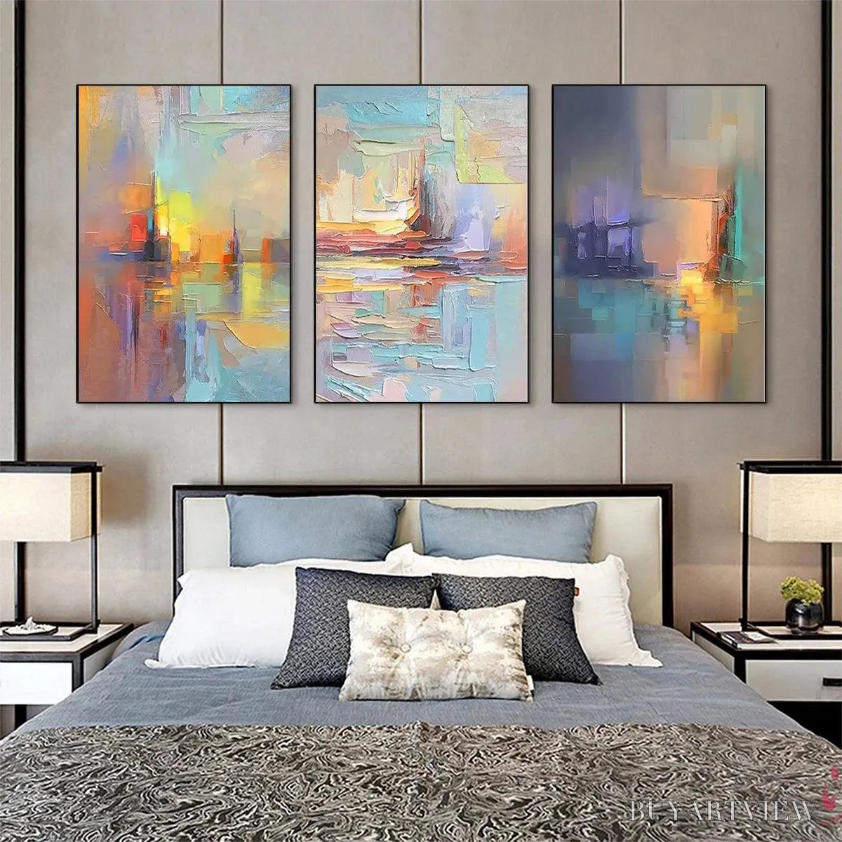 BUYARTVIEW Abstract Seascape Triptych – Impasto Seascape Painting Set of 3 - image 4