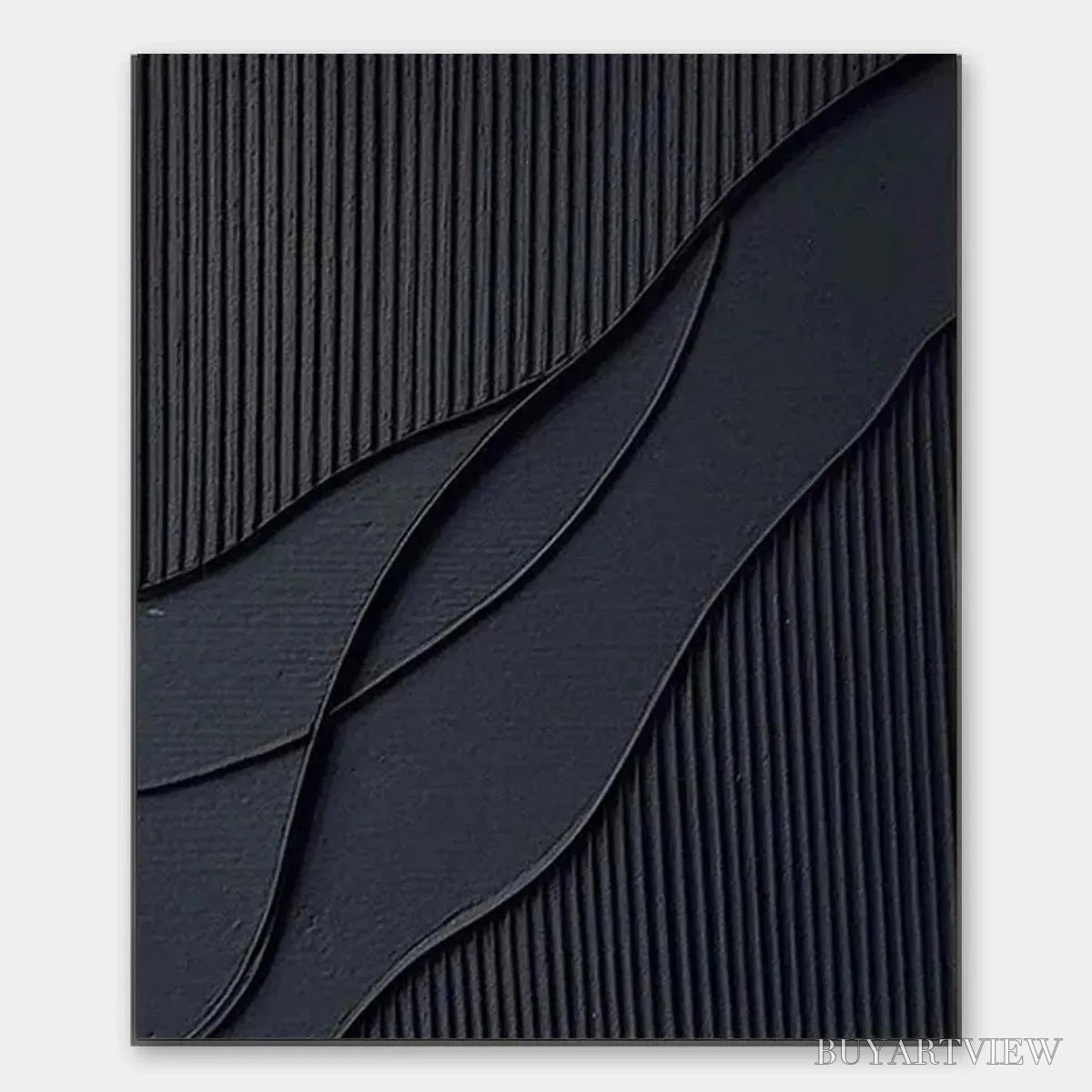 BUYARTVIEW Black Textured Waves – Minimalist Textured Abstract Painting - image 1