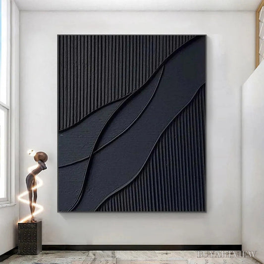 BUYARTVIEW Black Textured Waves – Minimalist Textured Abstract Painting - image 2