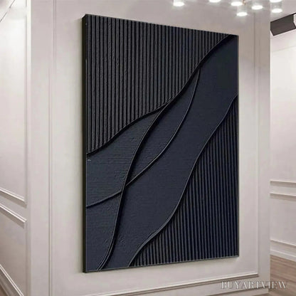 BUYARTVIEW Black Textured Waves – Minimalist Textured Abstract Painting - image 3