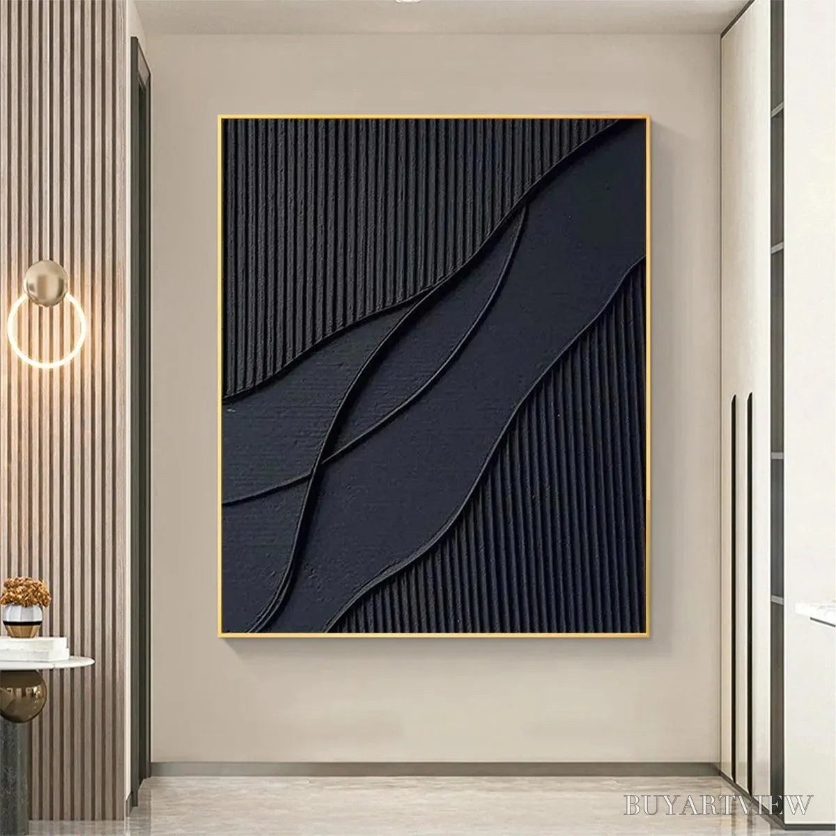 BUYARTVIEW Black Textured Waves – Minimalist Textured Abstract Painting - image 6