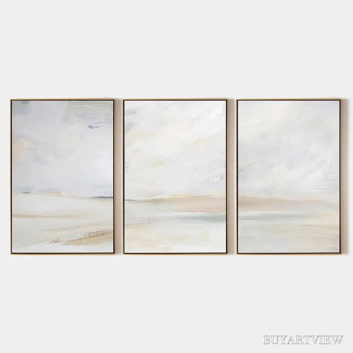 BUYARTVIEW Abstract Beach Triptych – Minimalist Beach Painting Set of 3 - image 1