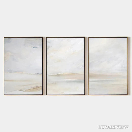 BUYARTVIEW Abstract Beach Triptych – Minimalist Beach Painting Set of 3 - image 1