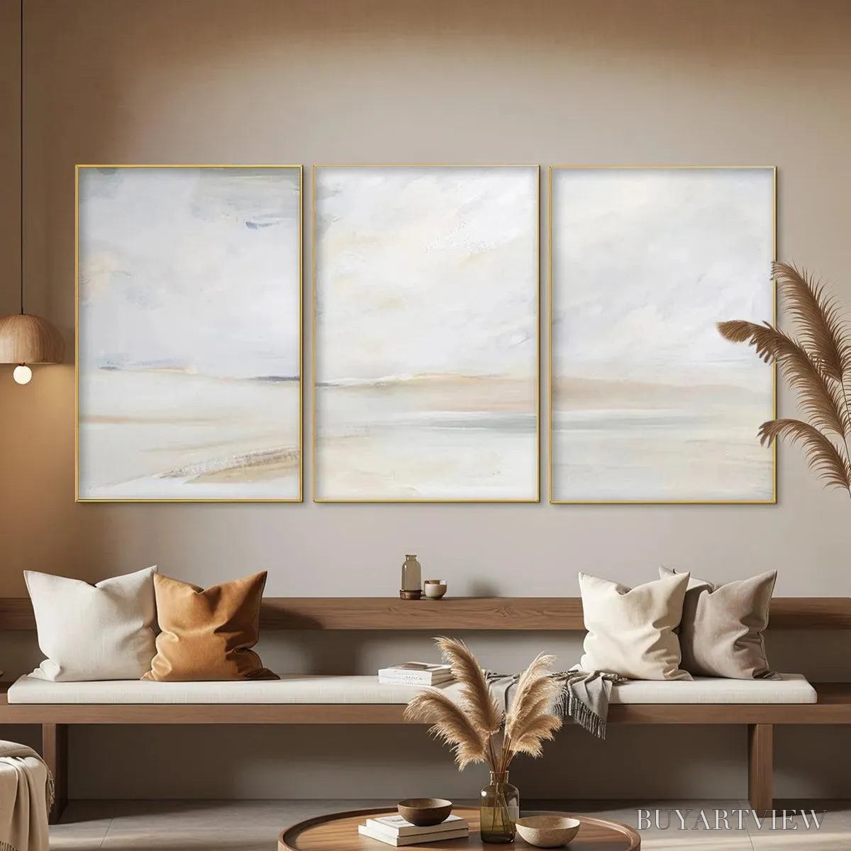 BUYARTVIEW Abstract Beach Triptych – Minimalist Beach Painting Set of 3 - image 2
