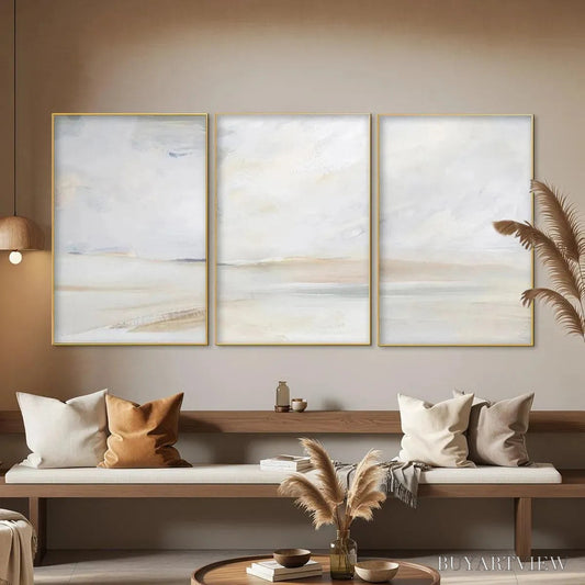 BUYARTVIEW Abstract Beach Triptych – Minimalist Beach Painting Set of 3 - image 2
