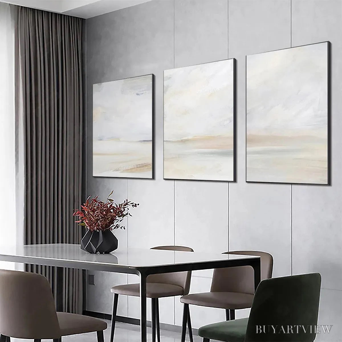 BUYARTVIEW Abstract Beach Triptych – Minimalist Beach Painting Set of 3 - image 5