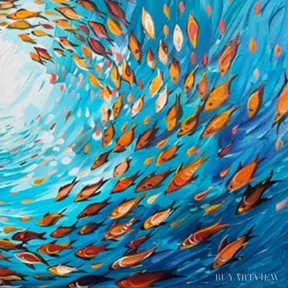 BUYARTVIEW Oceanic Whirl – Dynamic School of Fish Painting, Horizontal - image 3